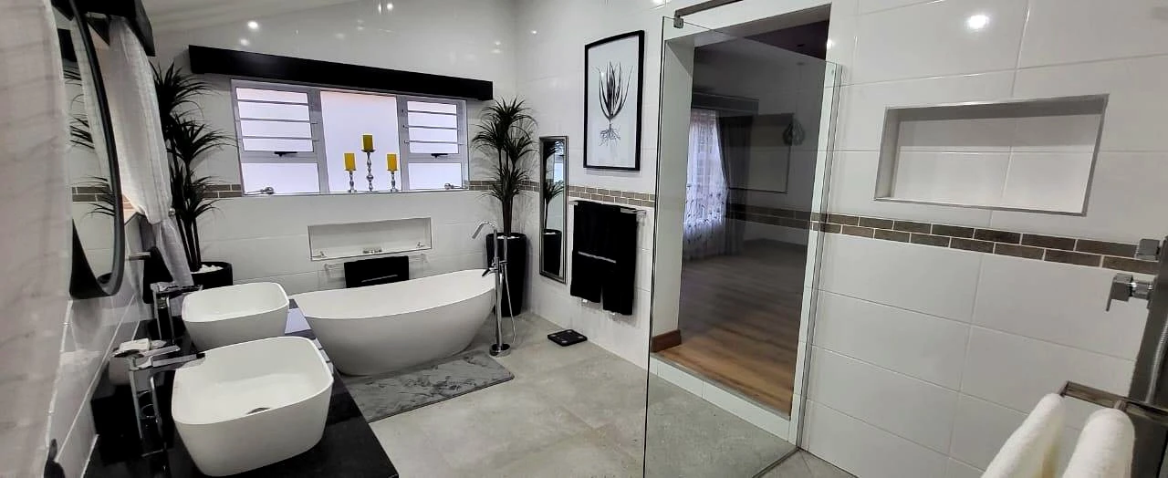 Modern black and white bathroom vanity renovation